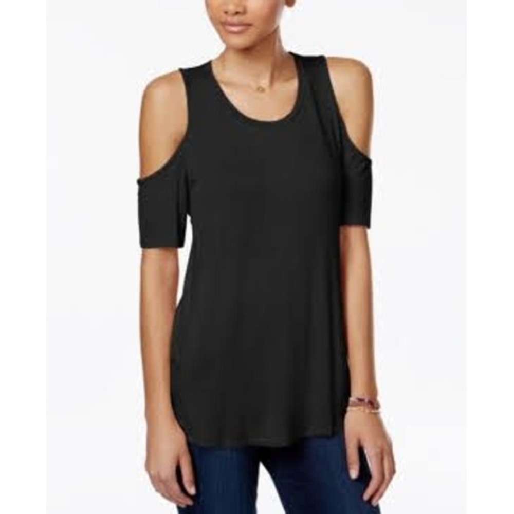 Hippie Rose Black Cold Shoulder Short Sleeve Tee Shirt H7S0171M XL NEW